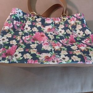 Bueno Spring Summer Vinyl Floral Cottage Core Romantic Faux Leather Trim Shoulde